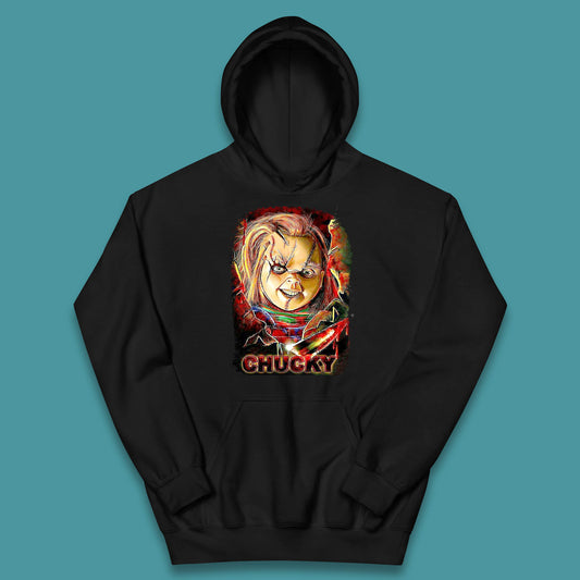 Chucky Distressed Childs Play Horror Monster Creepy Doll Toy Scary Halloween Scary Movie Character Kids Hoodie