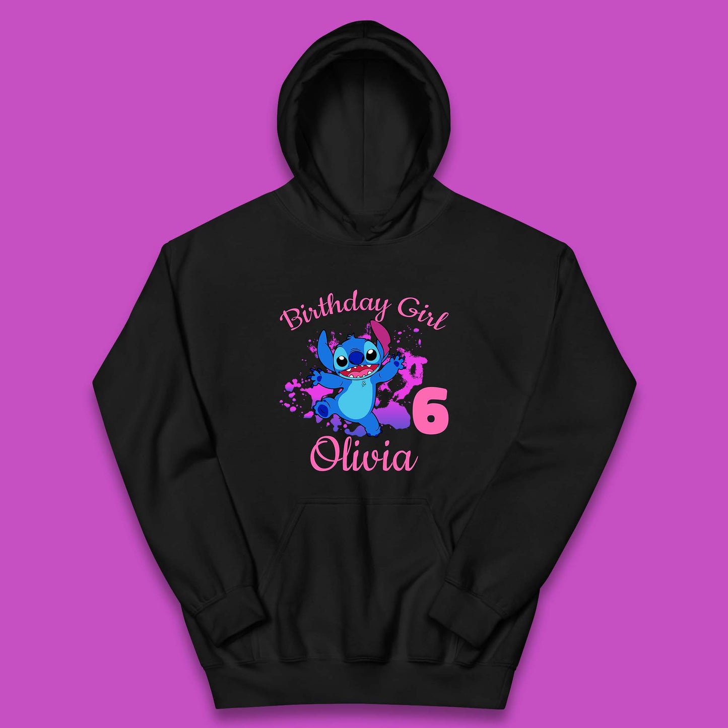 Personalised Birthday Girl Disney Stitch Your Name And Birthday Year Lilo & Stitch Cartoon Kids Hoodie