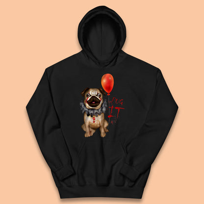 Pug IT Pennywise Clown Dog Spoof Halloween Pug Dog Costume Horror Movie Serial Killer Kids Hoodie