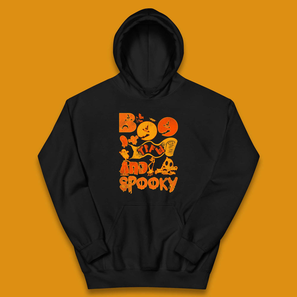 Boo Tiful and Spooky Halloween Horror Scary Boo Ghost Spooky Season Kids Hoodie