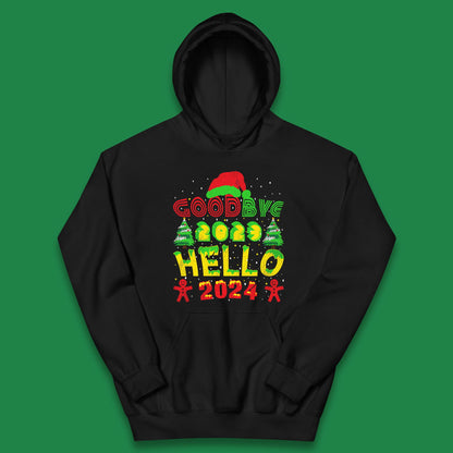Good Bye 2023 Hello 2024 Merry Christmas Funny Happy New Year Xmas Kids Hoodie