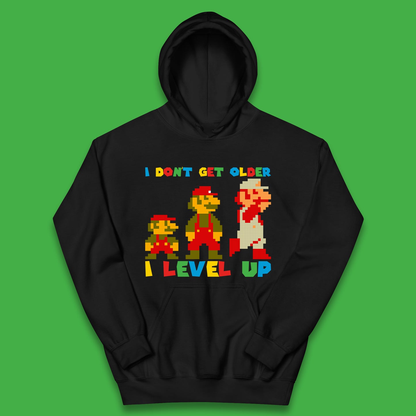 I Don’t Get Older I Level Up Super Mario Growing Up Birthday Gamer Pixel Art Kids Hoodie