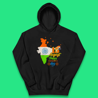 15th August India Happy Independence Day Patriotic Indian Map Flag Kids Hoodie