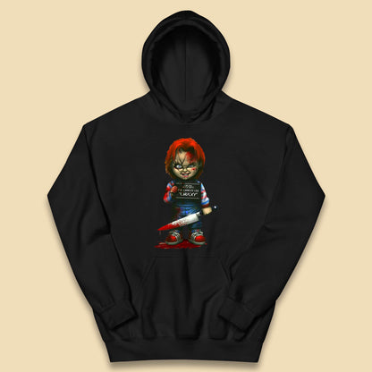 Chucky Mug Shot Chicago Police Dept Ray Charles Lee Chucky Halloween Horror Movie Kids Hoodie