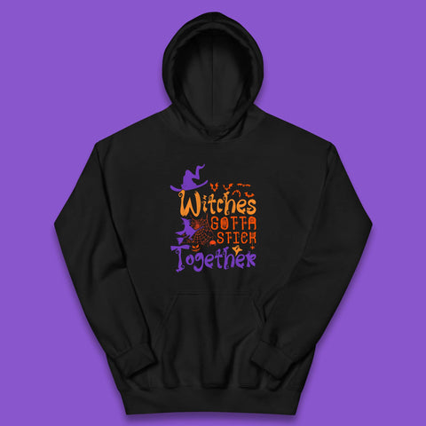 Witches Gotta Stick Together Funny Halloween Witchy Kids Hoodie