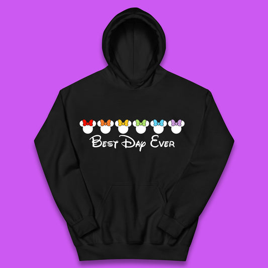 Best Day Ever Disney Minnie Mouse Cartoon Character Disney Vacation Minnie Mouse Face with Colorful Bows Disney Trip Kids Hoodie