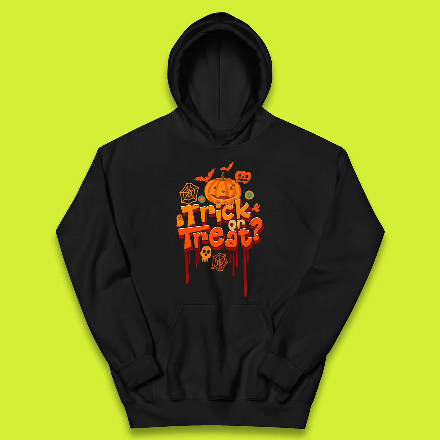 Trick Or Treat Halloween Pumpkin Blood Dripping Horror Scary Spooky Season Kids Hoodie
