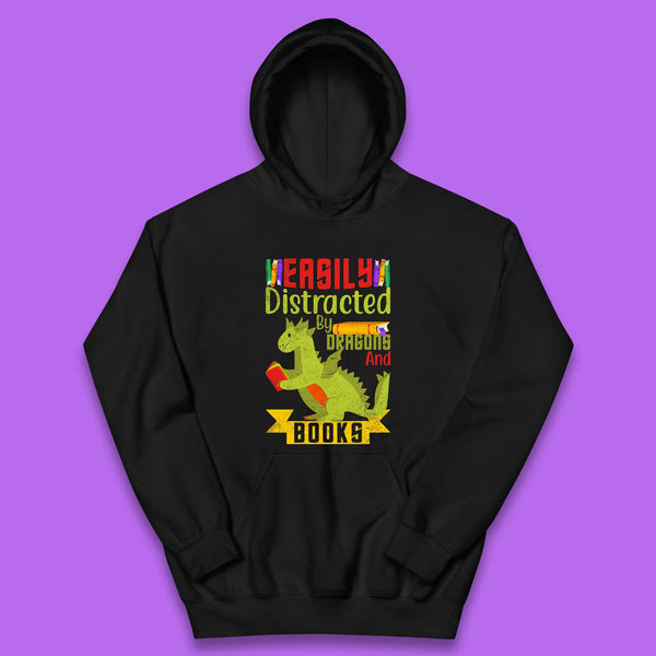 Easily Distracted By Dragons & Books Kids Hoodie