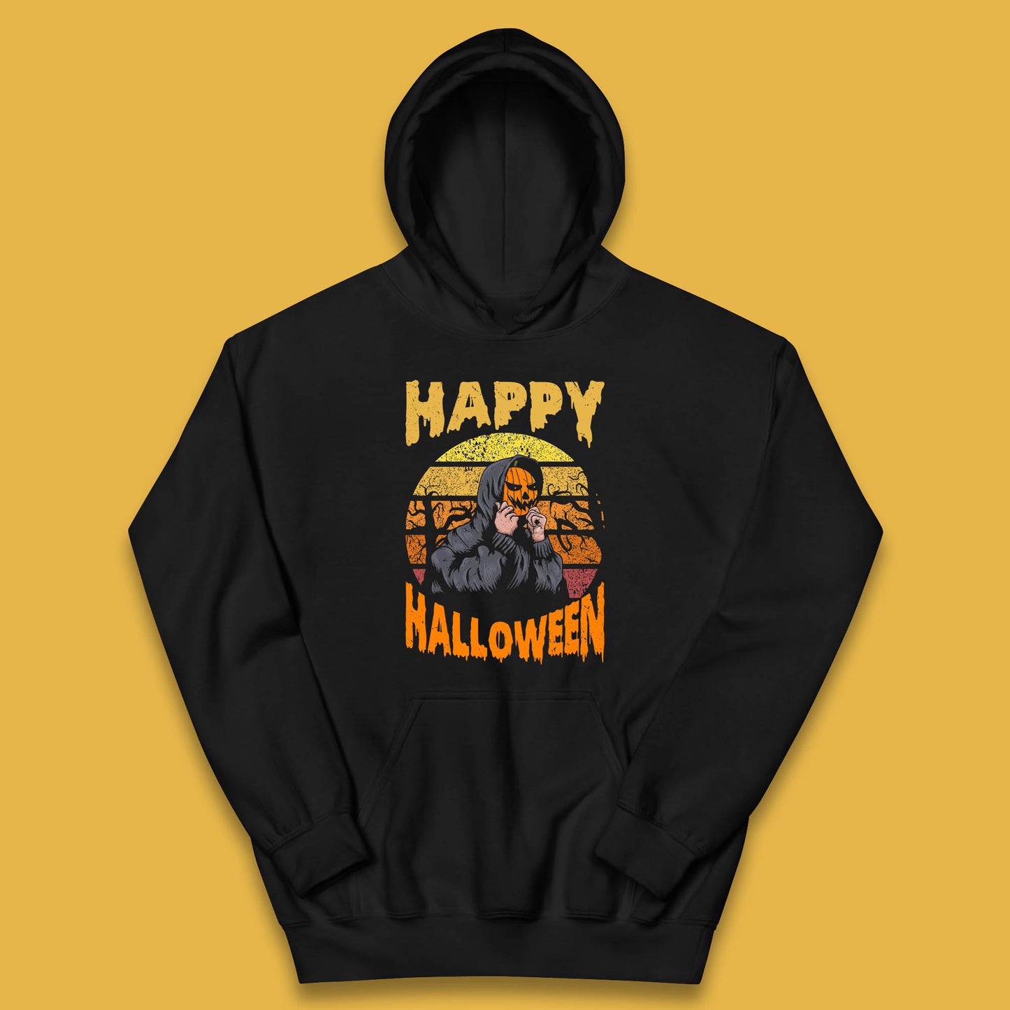 Happy Halloween Jack O Lantern Pumpkin Head Horror Scary Vintage Retro Halloween Kids Hoodie