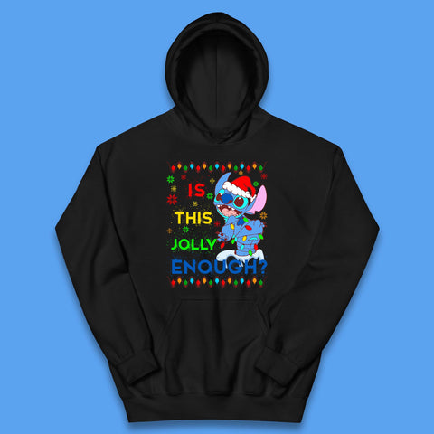 Is This Jolly Enough? Disney Christmas Funny Santa Stitch Xmas Lights Lilo And Stitch Kids Hoodie