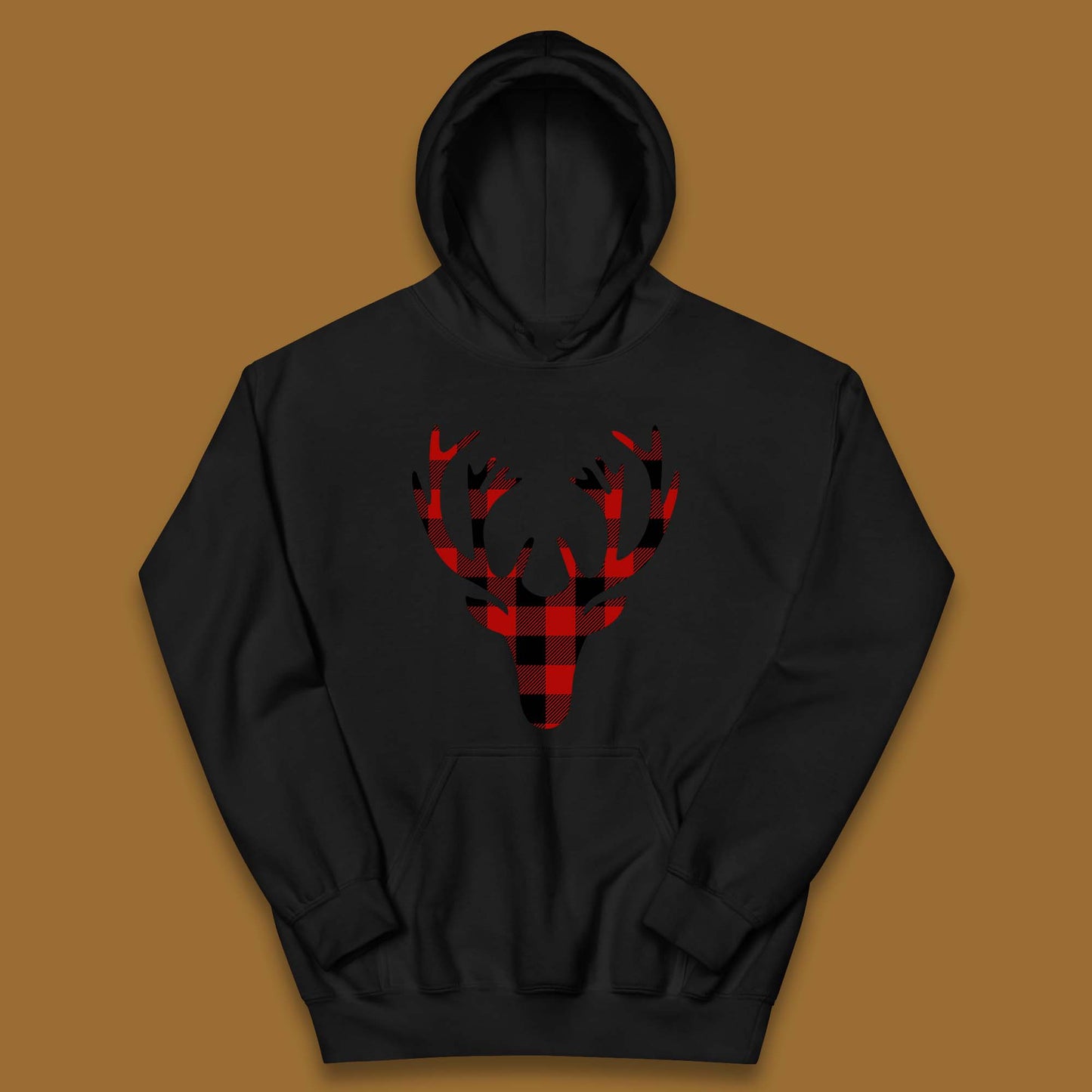 merry christmas buffalo plaid deer head hoodie