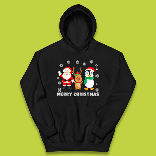 merry christmas penguin santa claus and reindeer hoodie