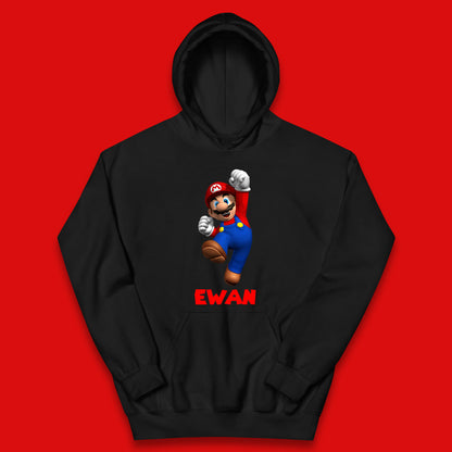 Personalised Your Name Super Mario Jumping Funny Game Lovers Players Mario Bro Retro Gaming Kids Hoodie