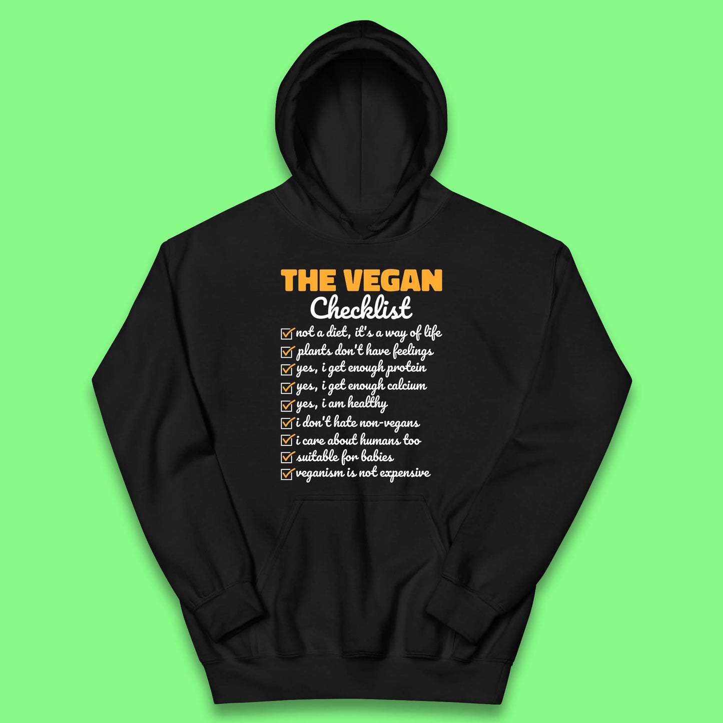 The Vegan Checklist Vegan Activism Funny Pro Vegetarian Checklist Kids Hoodie