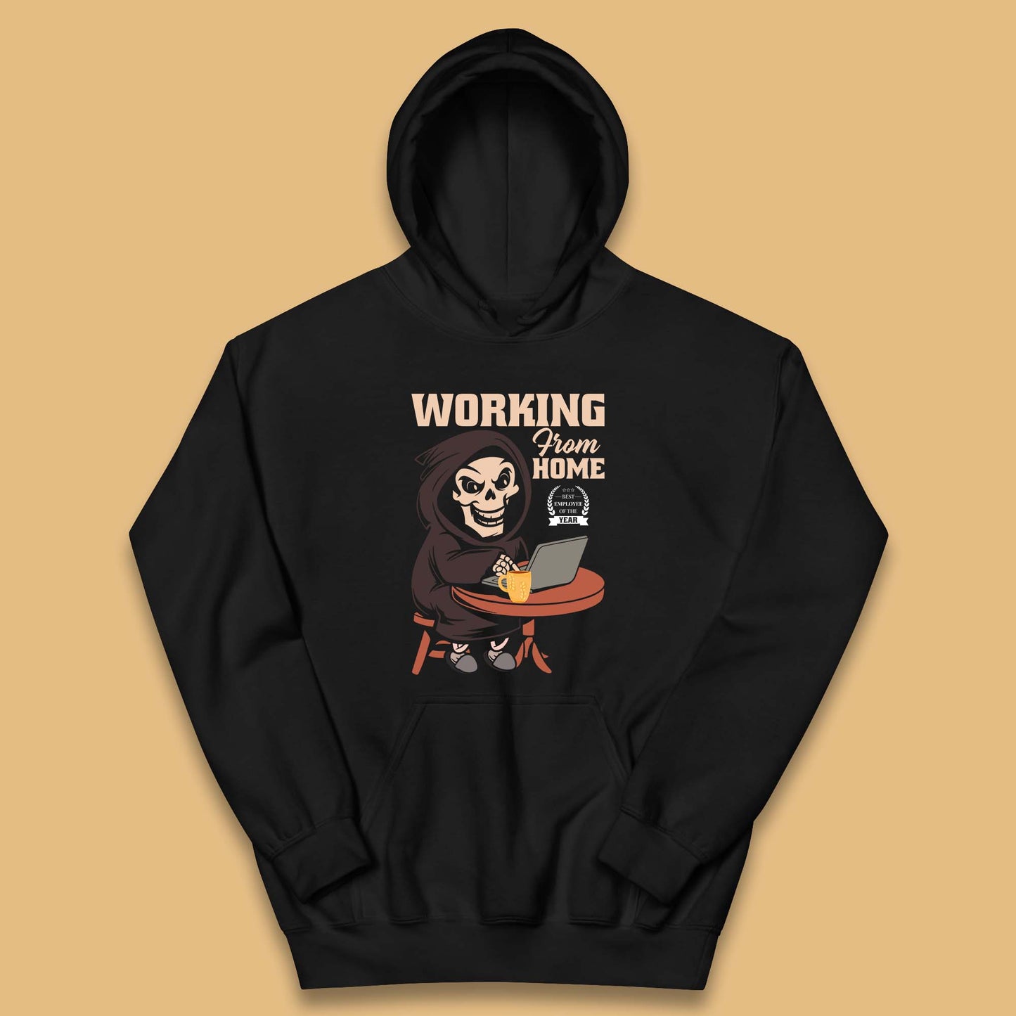 Working From Home Best Employee Of The Year Funny Death Halloween Kids Hoodie