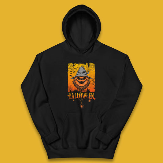 Angry Halloween Scary Evil Pumpkin Funny Pumpkin Head With Fire Eyes Scary Spooky Season Kids Hoodie