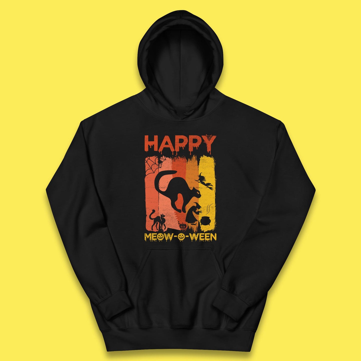 Happy Meow-O-ween Funny Halloween Black Cat Scary Spooky Kids Hoodie