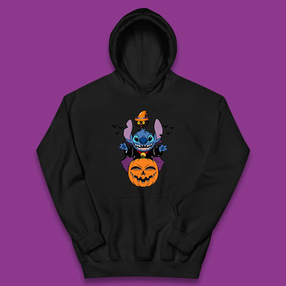 Disney Halloween Pumpkin Devil Stitch With Black Cat Horror Scary Disney Lilo & Stitch Kids Hoodie