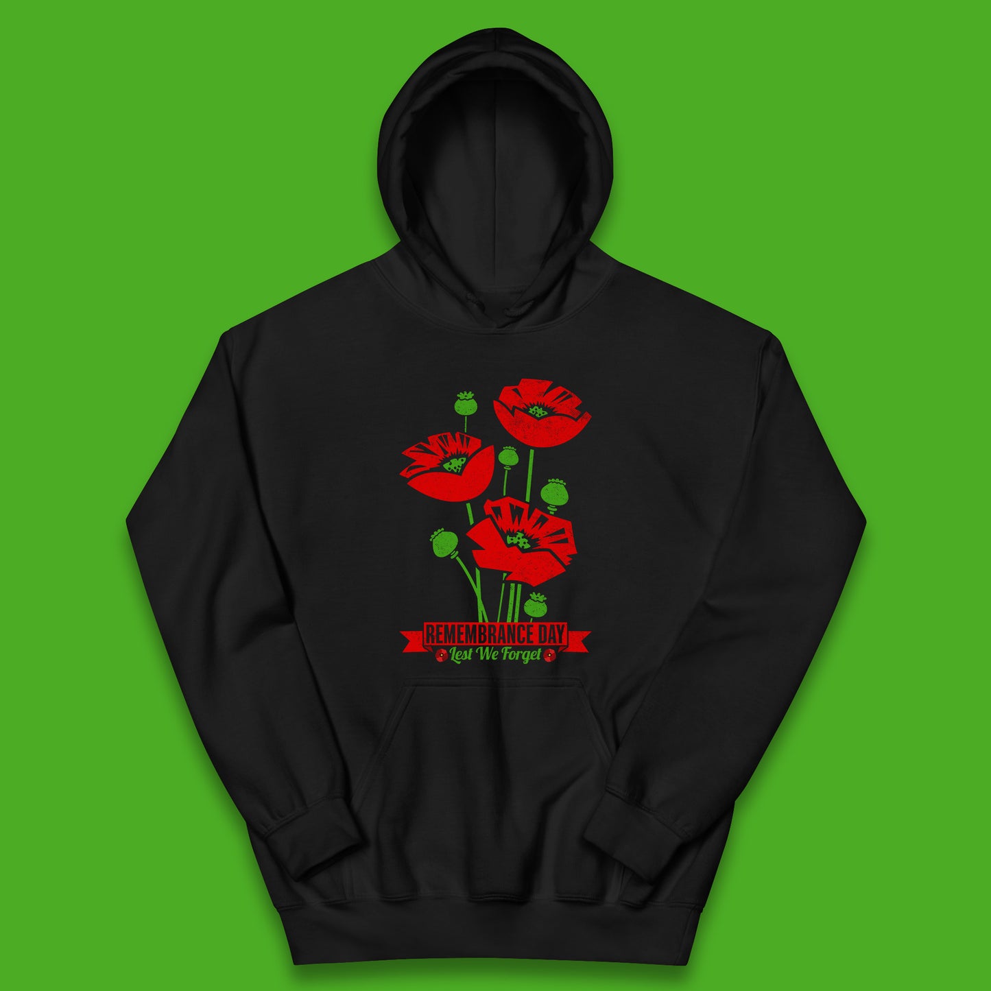 Remembrance Day Lest We Forget British Armed Forces Poppy Flower Kids Hoodie