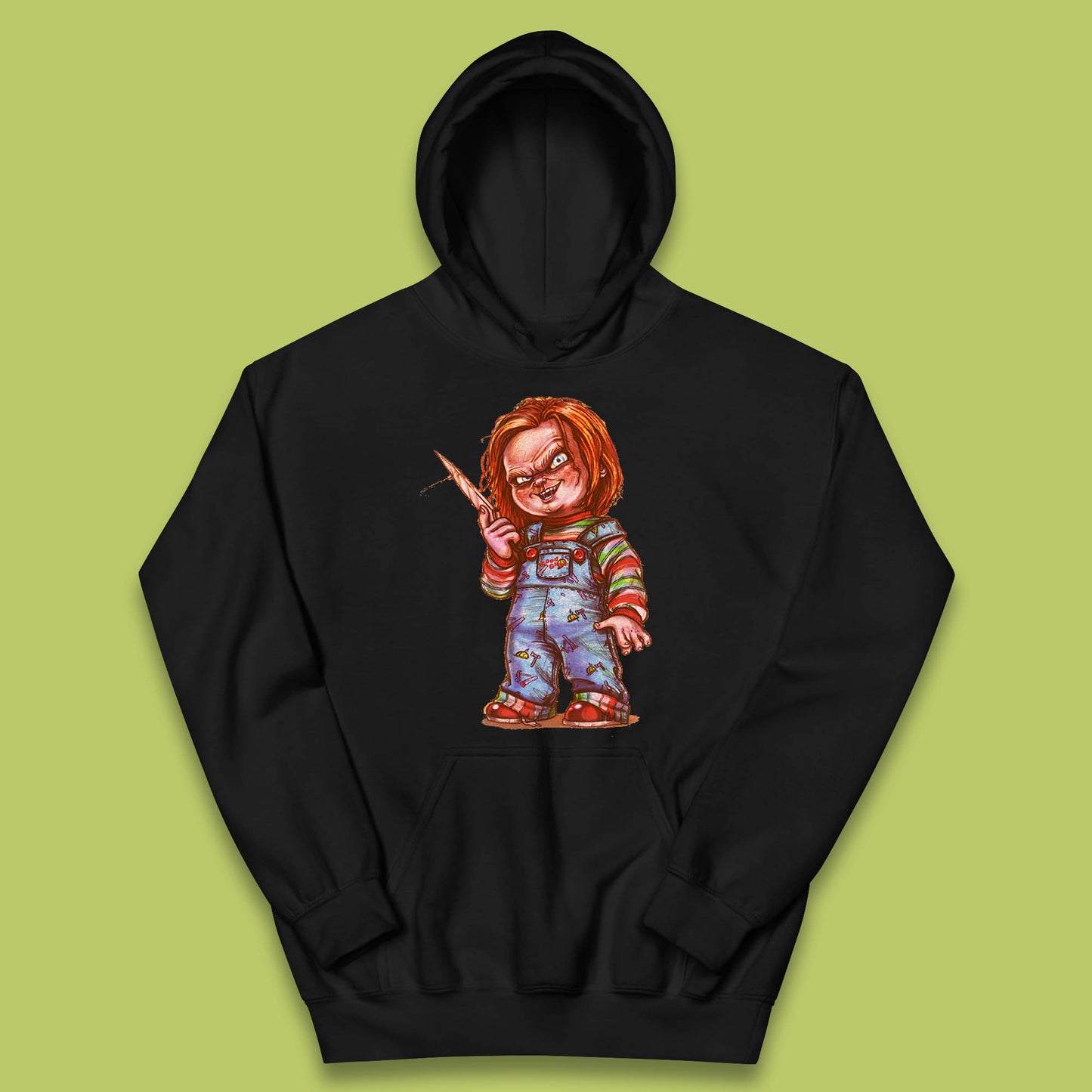 The Horror Movie Character Chucky With Knife Serial Killer Halloween Horror Movie Inspired Chucky Kids Hoodie