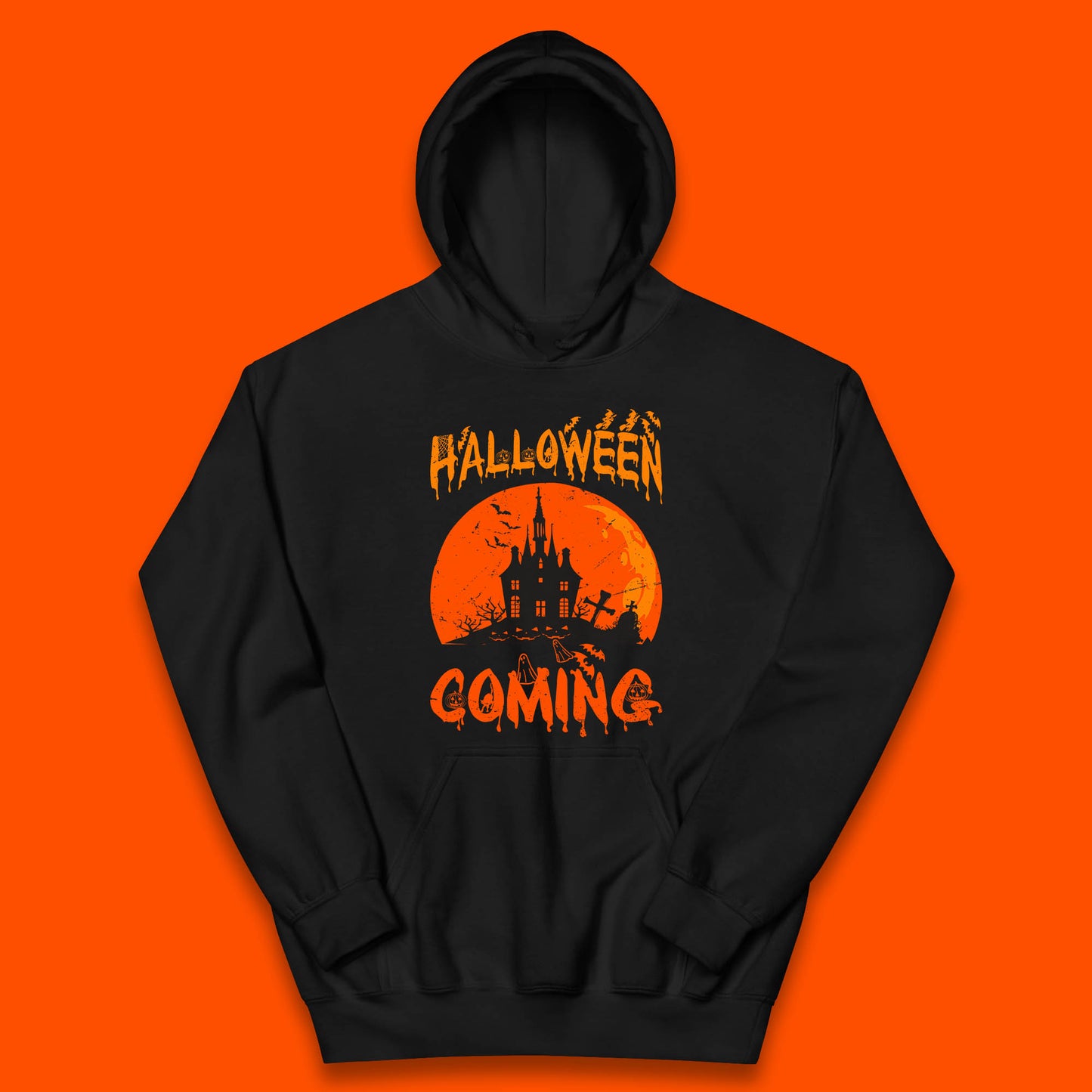 Halloween Coming Horror Scary Ghost Haunted House Spooky Season Kids Hoodie