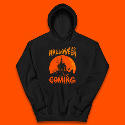 Halloween Coming Horror Scary Ghost Haunted House Spooky Season Kids Hoodie