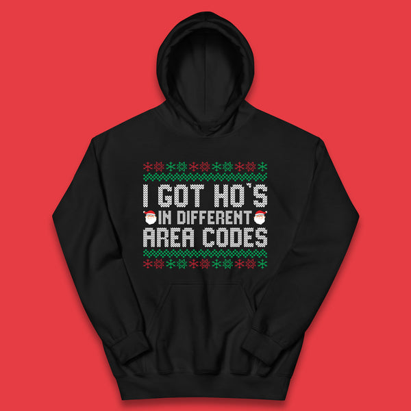 I Got  Ho's in Different Area Codes Christmas Santa Claus Funny Ugly Xmas Kids Hoodie