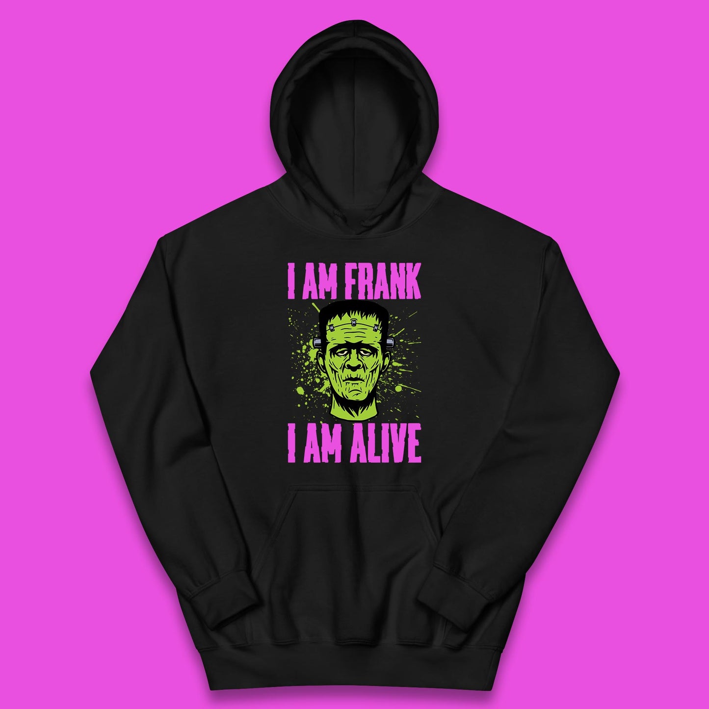 I Am Frank I Am Alive Halloween Green Frankenstein Monster Zombie Horror Face Kids Hoodie