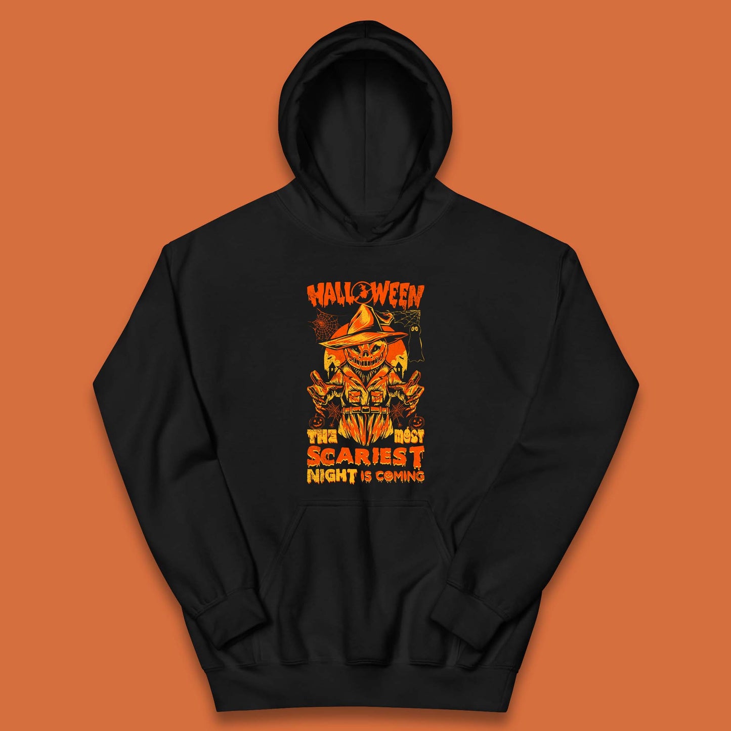 Halloween The Most Scariest Night Is Coming Halloween Scarecrow Jack O Lantern Scary Night Kids Hoodie