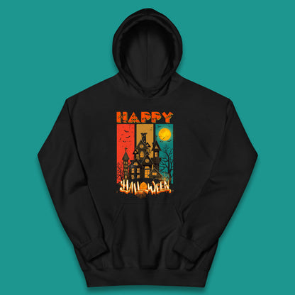 Happy Halloween Vintage Style Horror Scary Haunted House Kids Hoodie