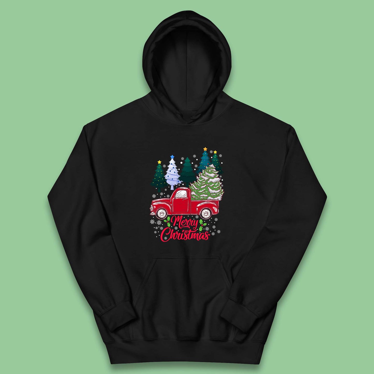 merry christmas red retro truck hoodie