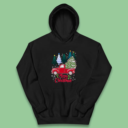 merry christmas red retro truck hoodie