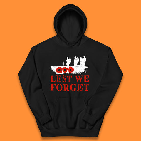 Lest We Forget Poppy Flower British Armed Force Remembrance Day Always Remember Our Heroes Kids Hoodie