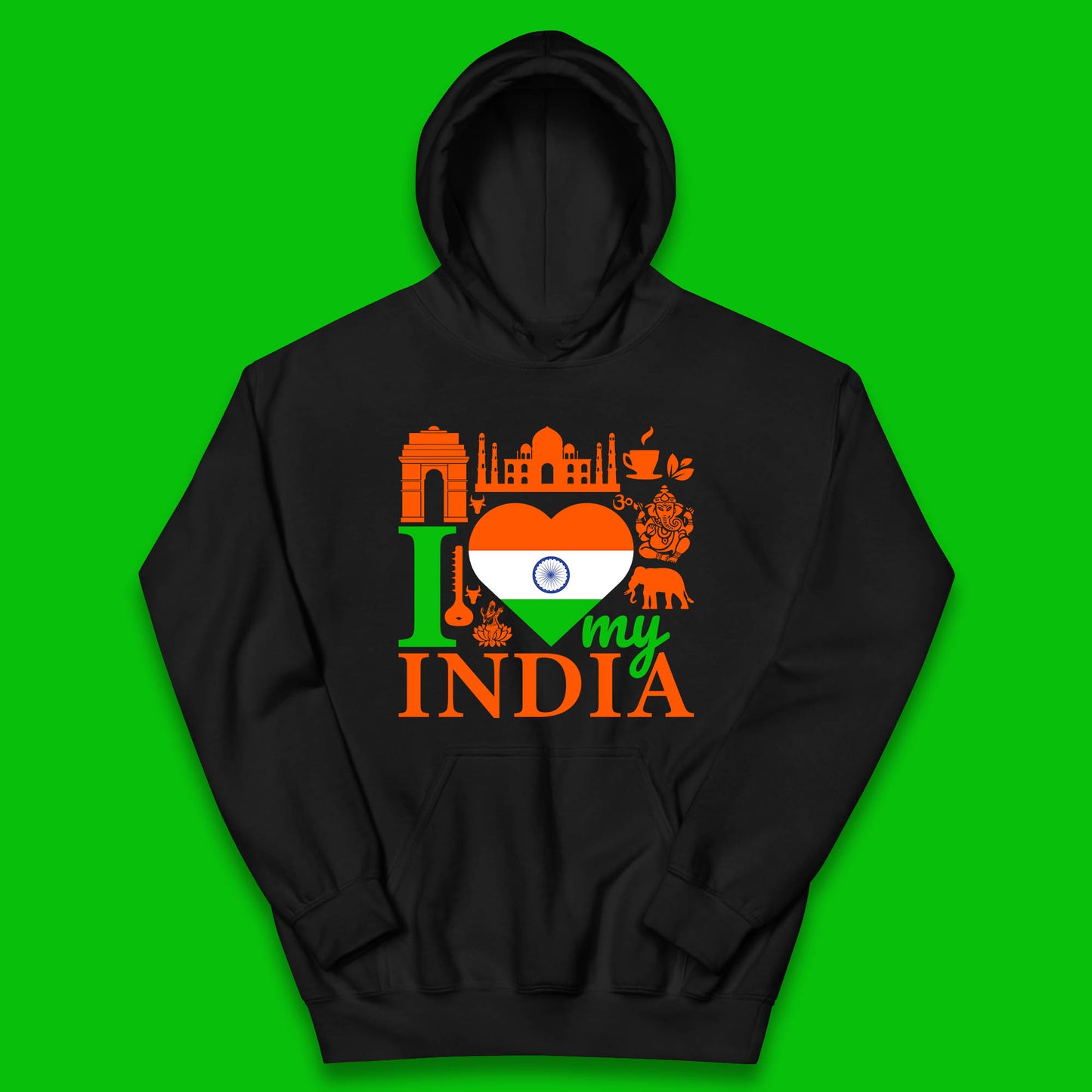 I Love My India Patriotic Indian Flag 15th August Independence Day Kids Hoodie