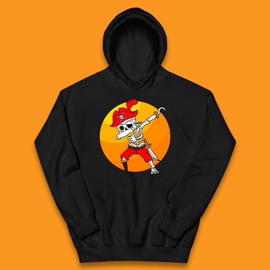 Dabbing Pirate Skeleton Halloween Jolly Roger Funny Halloween Costume Kids Hoodie