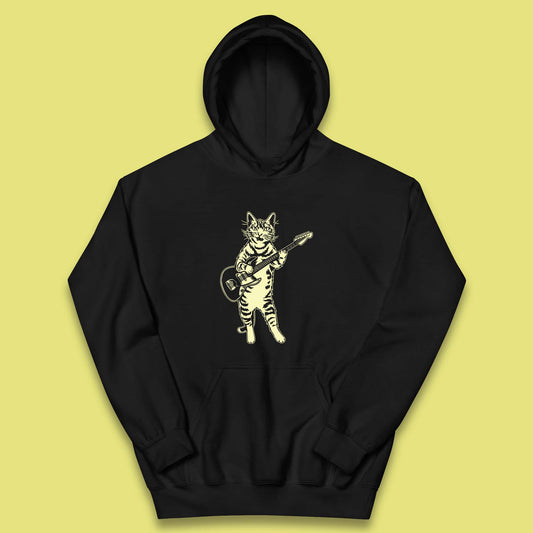 Rock Cat Playing Guitar Musician Guitarist Cat Music Lovers Kids Hoodie