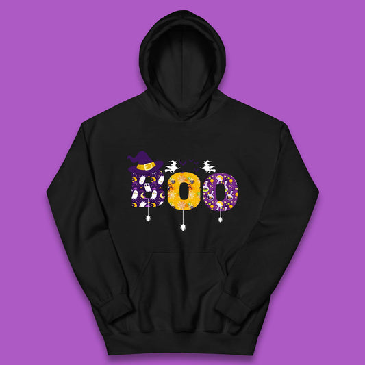 Boo With Spiders And Witch Hat Halloween Boo Ghosts Costume Kids Hoodie