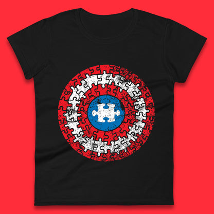 Marvel Avengers Captain America Autism Puzzle Superhero Shield Autism Awareness Gift Marvel Superhero Womens Tee Top