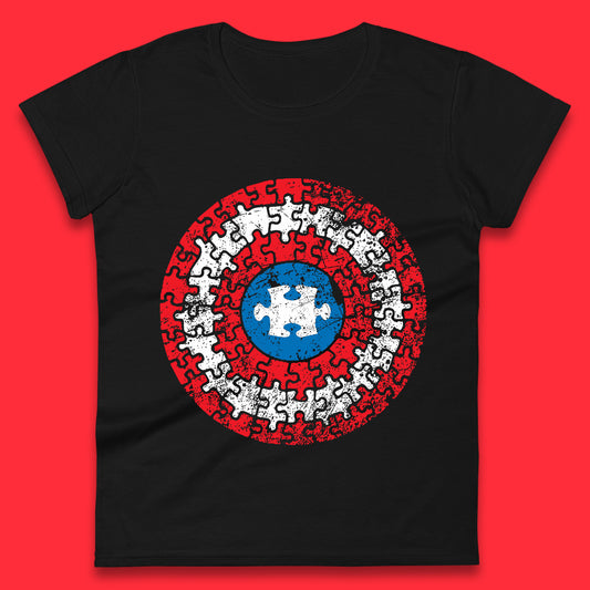Marvel Avengers Captain America Autism Puzzle Superhero Shield Autism Awareness Gift Marvel Superhero Womens Tee Top