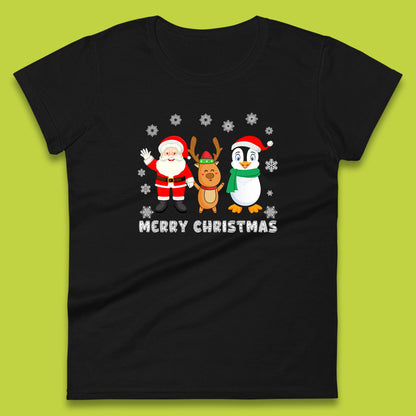 merry christmas penguin santa claus and reindeer t shirt