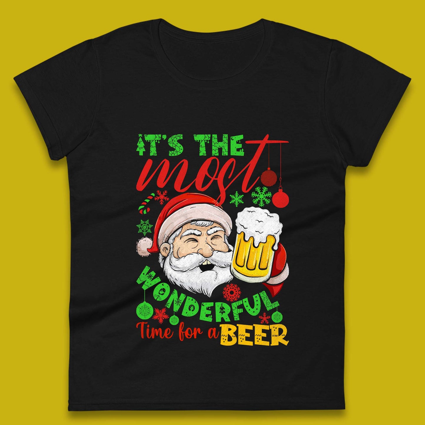 Santa Beer Christmas Womens T-Shirt