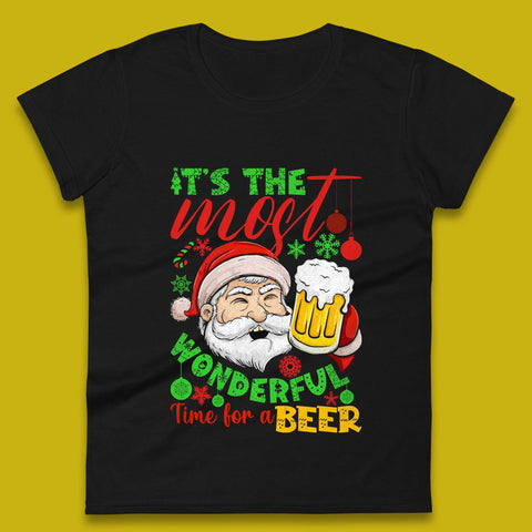 Santa Beer Christmas Womens T-Shirt