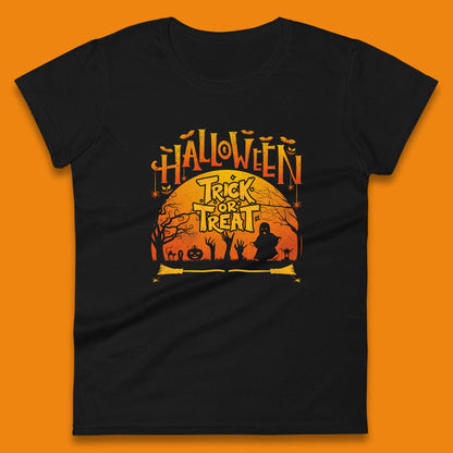Halloween Trick Or Treat Horror Boo Ghost Creepy Zombie Hands Out Of Graveyard Womens Tee Top