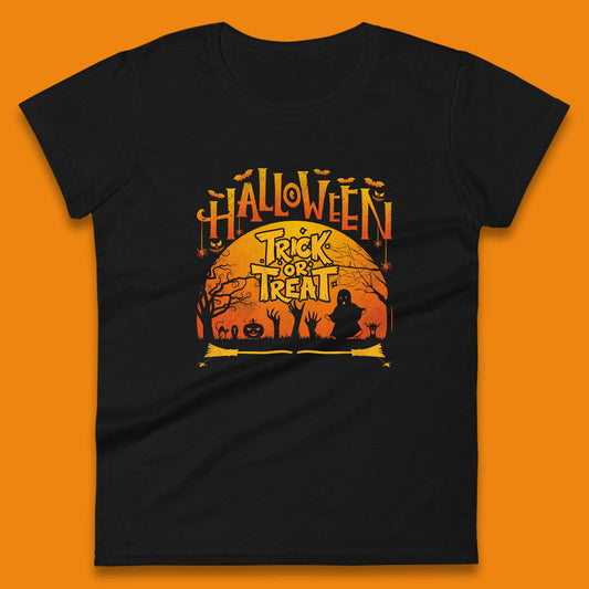 Halloween Trick Or Treat Horror Boo Ghost Creepy Zombie Hands Out Of Graveyard Womens Tee Top