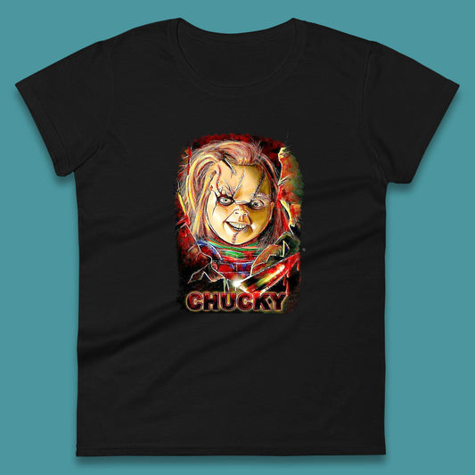 Chucky Distressed Childs Play Horror Monster Creepy Doll Toy Scary Halloween Scary Movie Character  Womens Tee Top