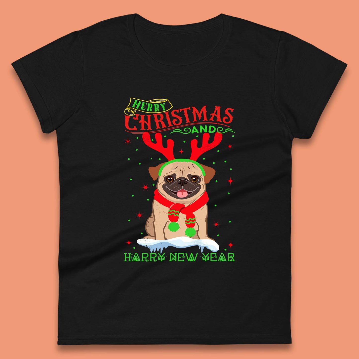 christmas pug dog womens top