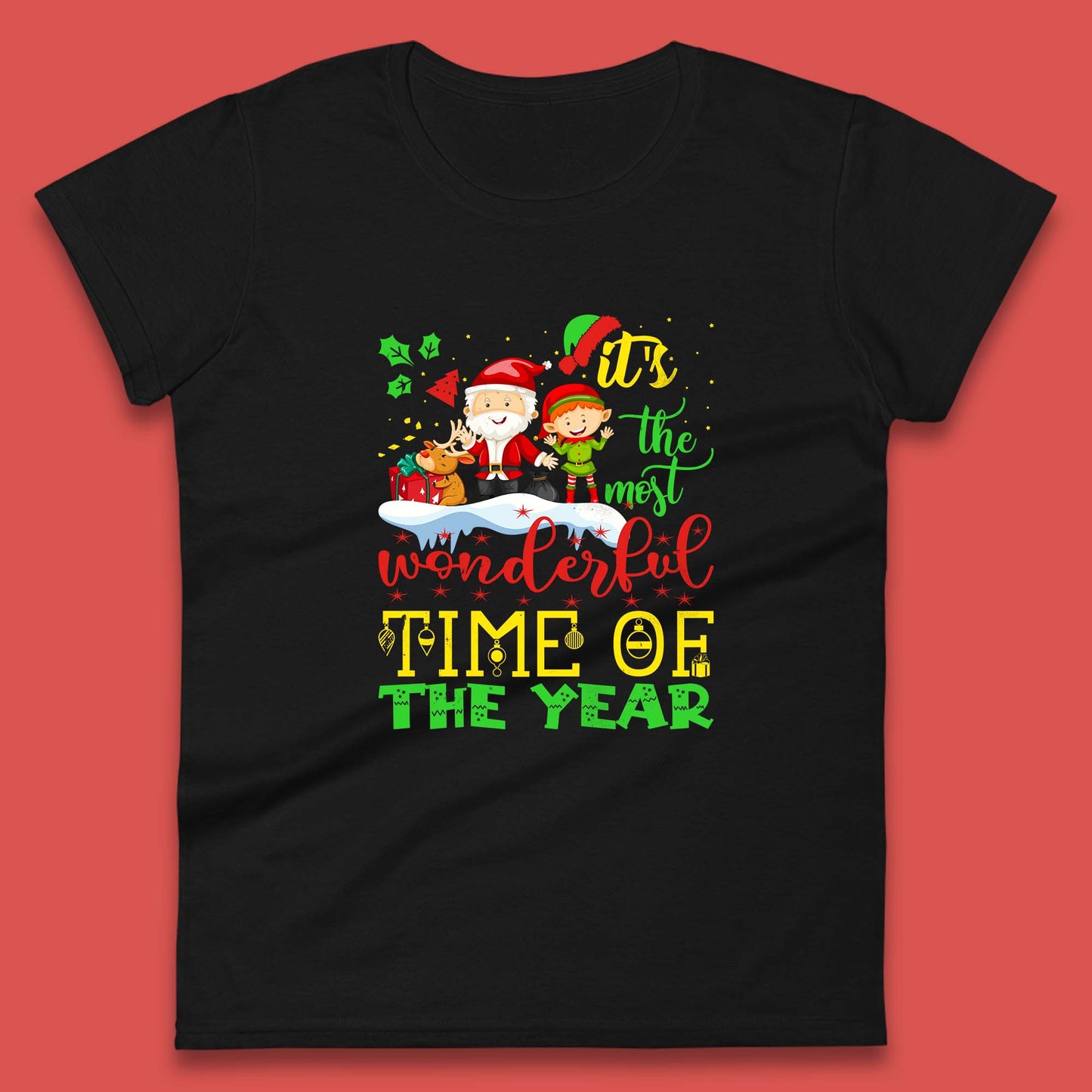 santa reindeer and elf womens t shirt