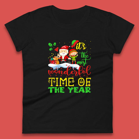 It's The Most Wonderful Time Of Year Christmas Santa Claus Reindeer Elf Xmas Season Womens Tee Top