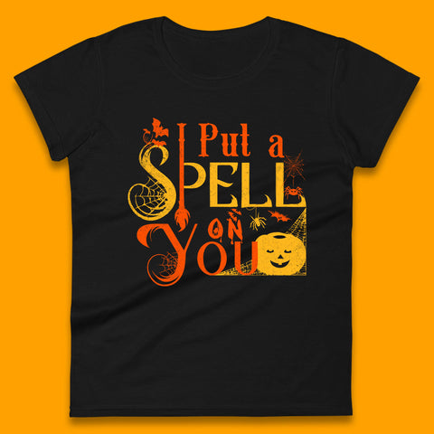I Put a Spell on You Witch Broom Horror Spooky Scary Halloween Costume Womens Tee Top
