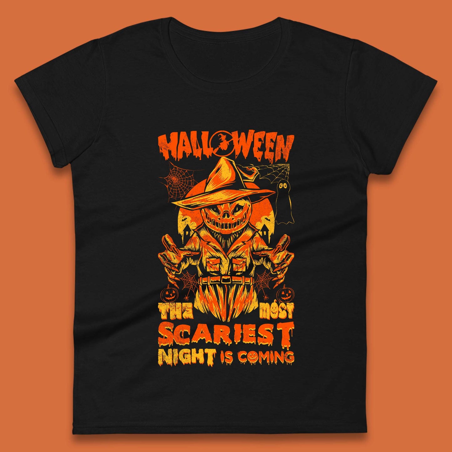 Halloween The Most Scariest Night Is Coming Halloween Scarecrow Jack O Lantern Scary Night Womens Tee Top
